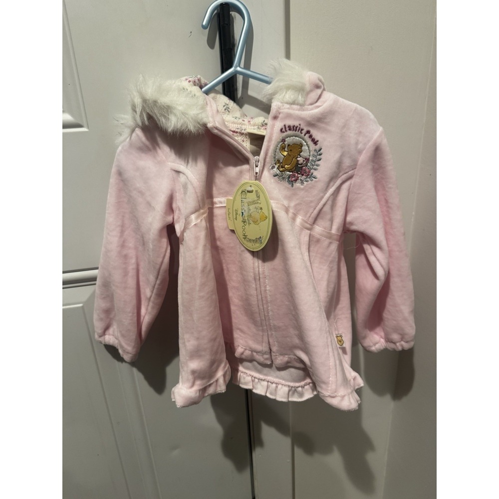 Classic Pooh By Disney‎ Pink Faux Fur Trimmed Hoodie 24M NWT 2007 Baby Girl
